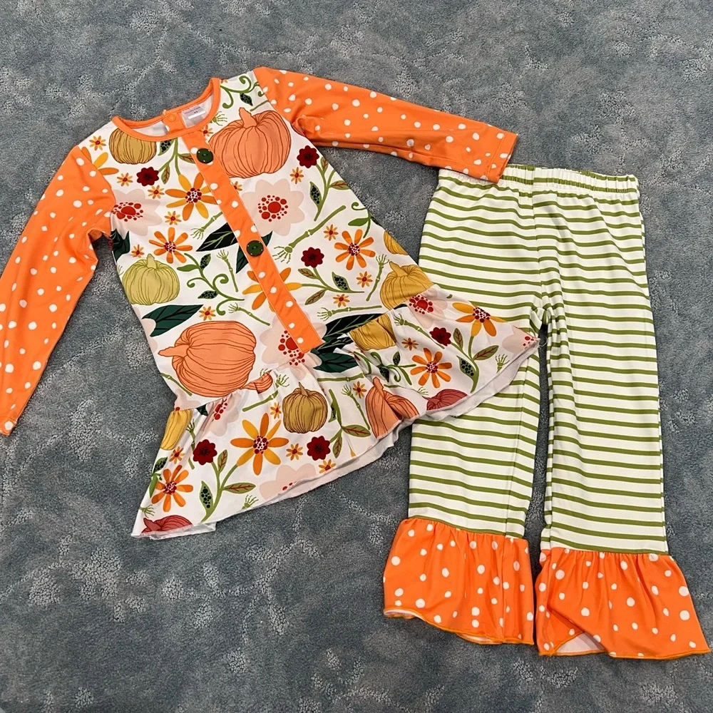 Festive Floral Pumpkin Costume Set - Orange and Green - Picture 1 of 8